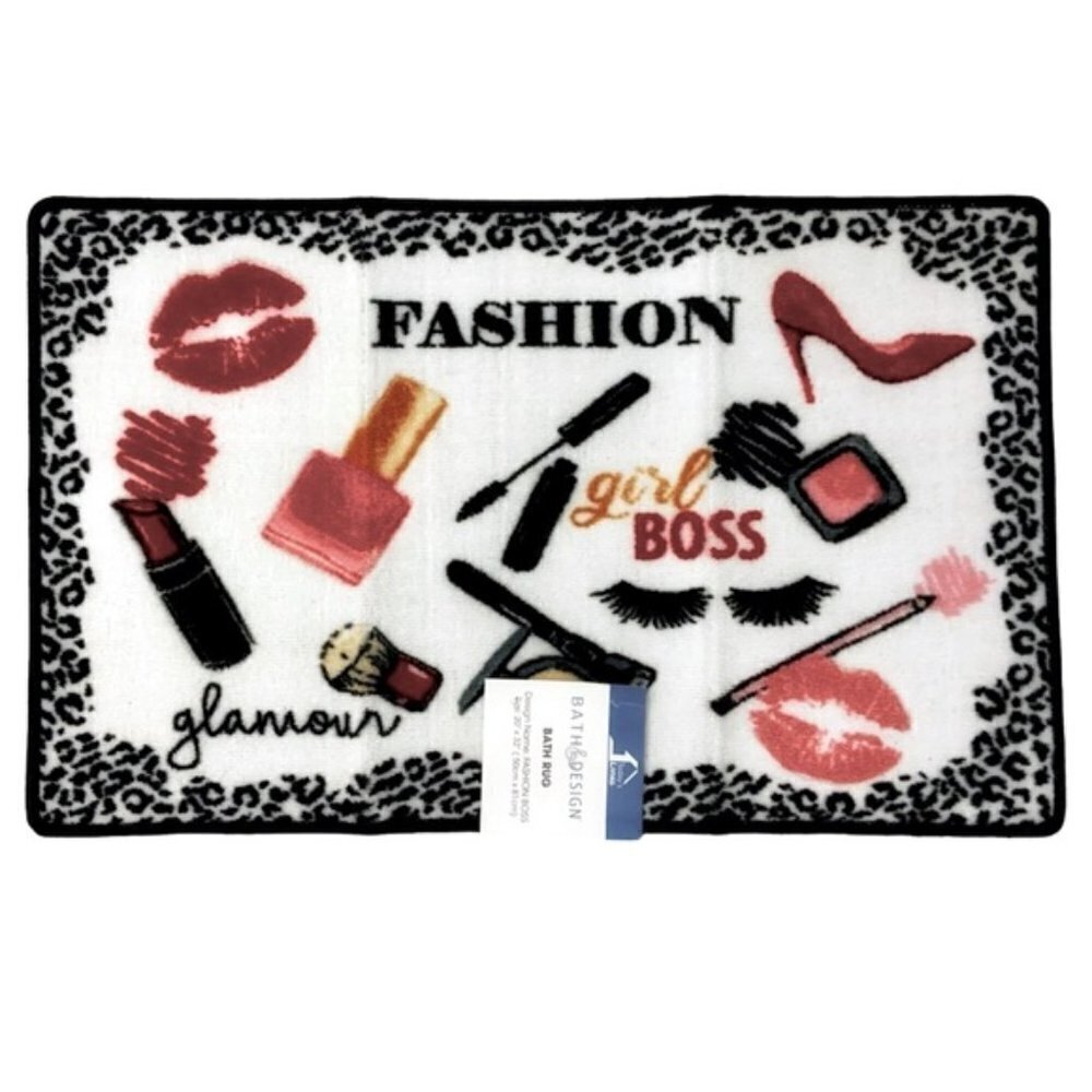Fashion Girl Boss Animal Print Makeup Mat Rug 20 in X 32” White Pink Black Multi